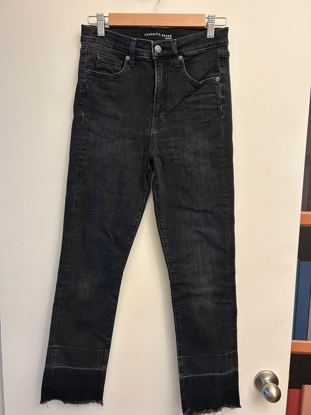 Veronica Beard High-Rise Washed Black Straight Jeans
